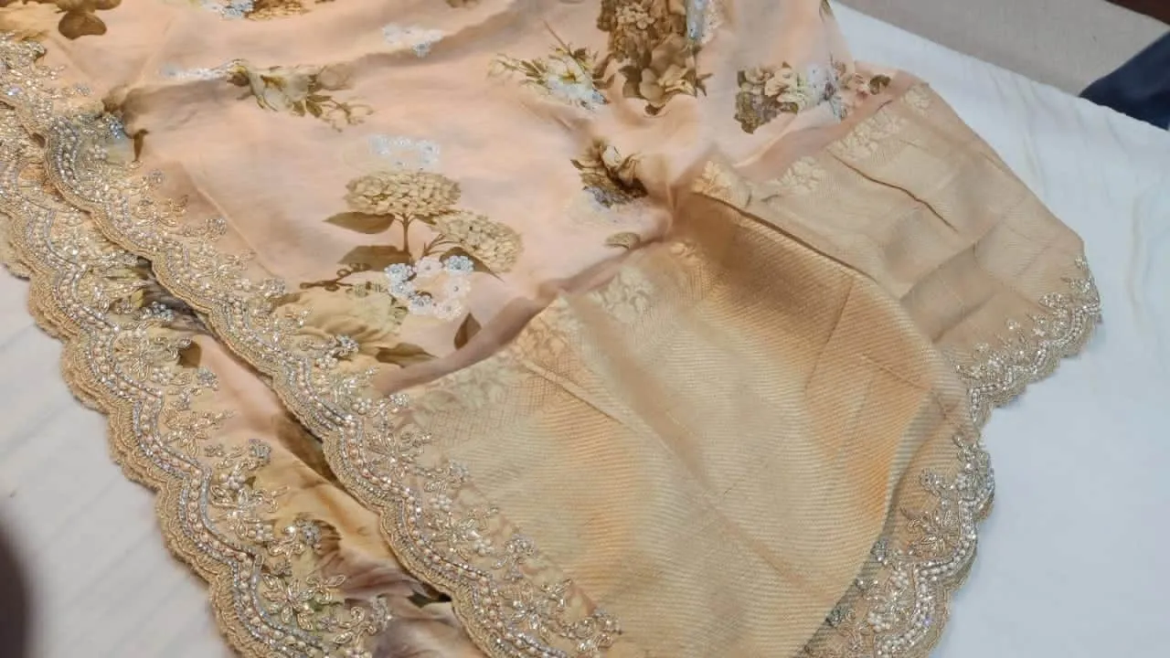 Pure Georgette Banarasi khaddi Floral Print Saree