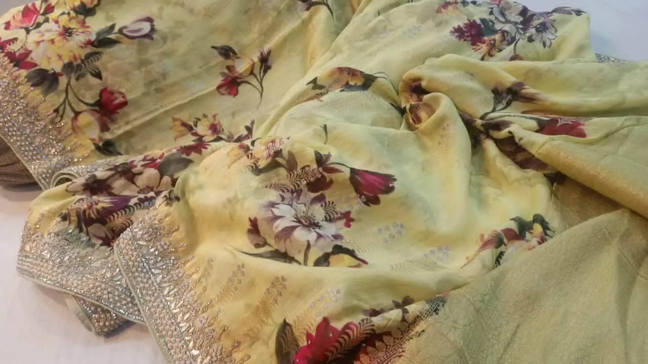 Pure Georgette Banarasi khaddi Floral Print Saree