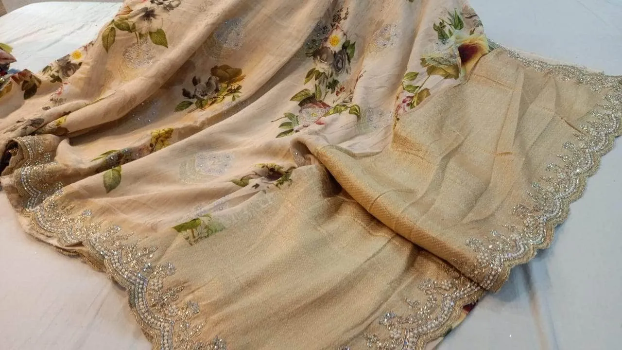 Pure Georgette Banarasi khaddi Floral Print Saree