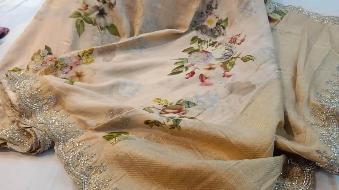 Pure Georgette Banarasi khaddi Floral Print Saree