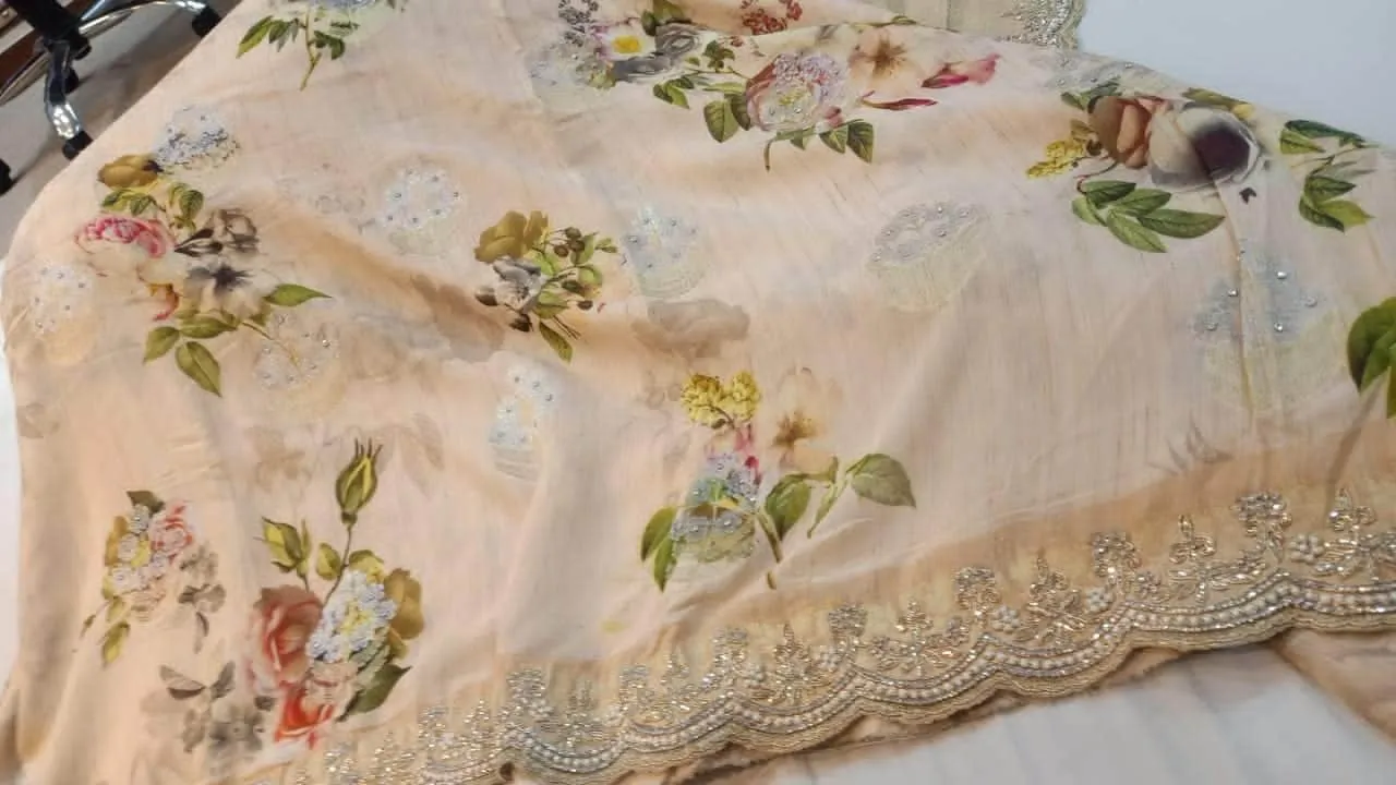 Pure Georgette Banarasi khaddi Floral Print Saree