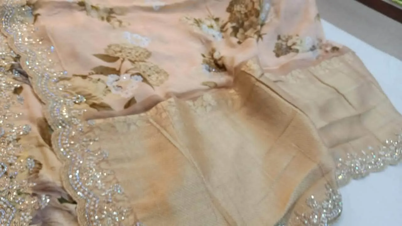 Pure Georgette Banarasi khaddi Floral Print Saree