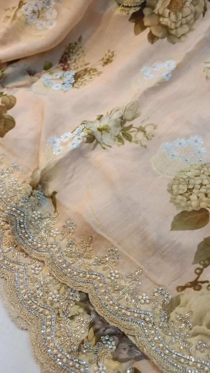 Pure Georgette Banarasi khaddi Floral Print Saree