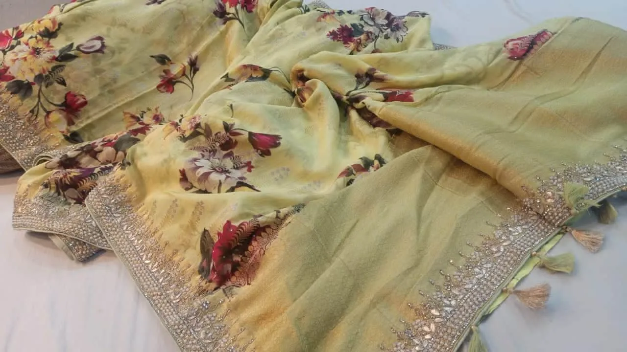 Pure Georgette Banarasi khaddi Floral Print Saree