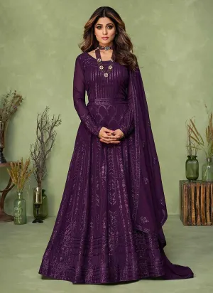 Purple Heavy Embroidered Kalidar Anarkali Suit