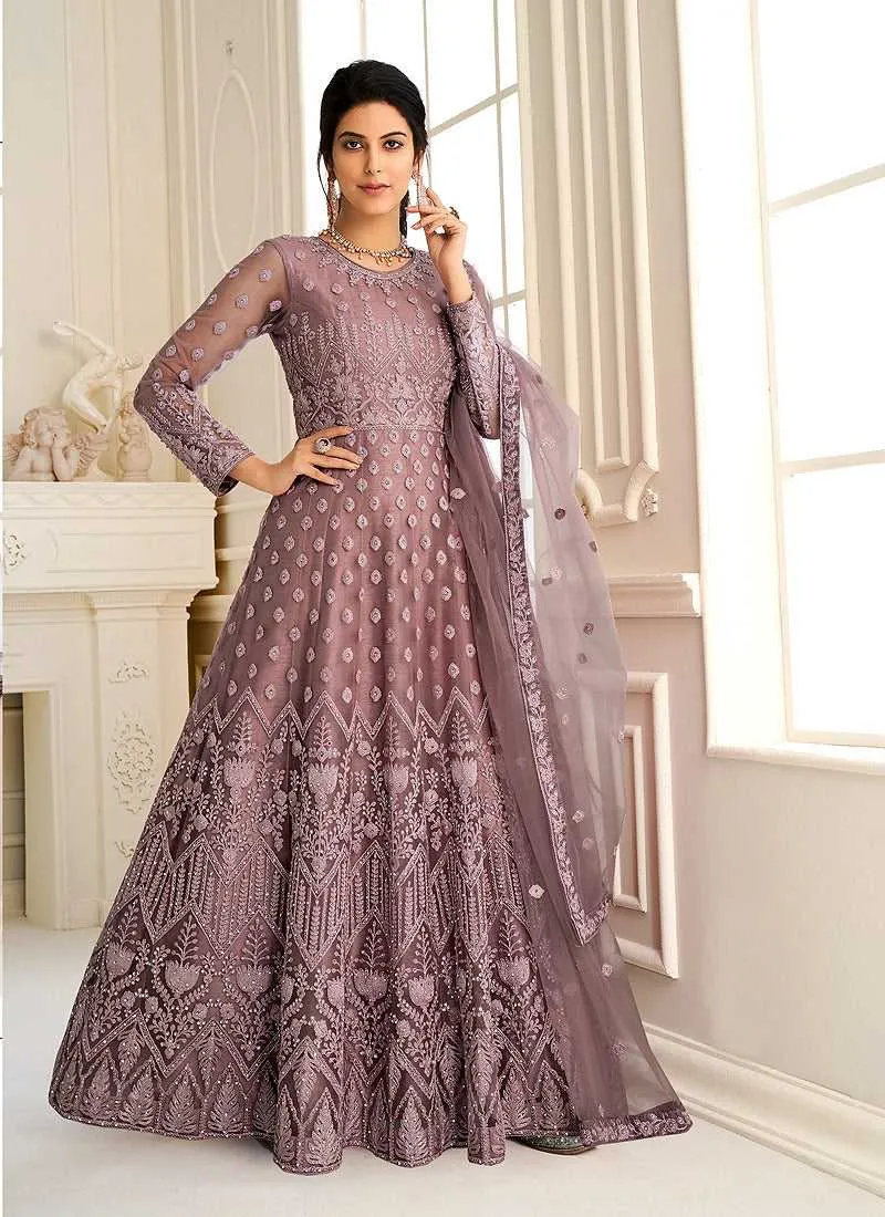 Purple Heavy Embroidered Kalidar Gown Style Anarkali