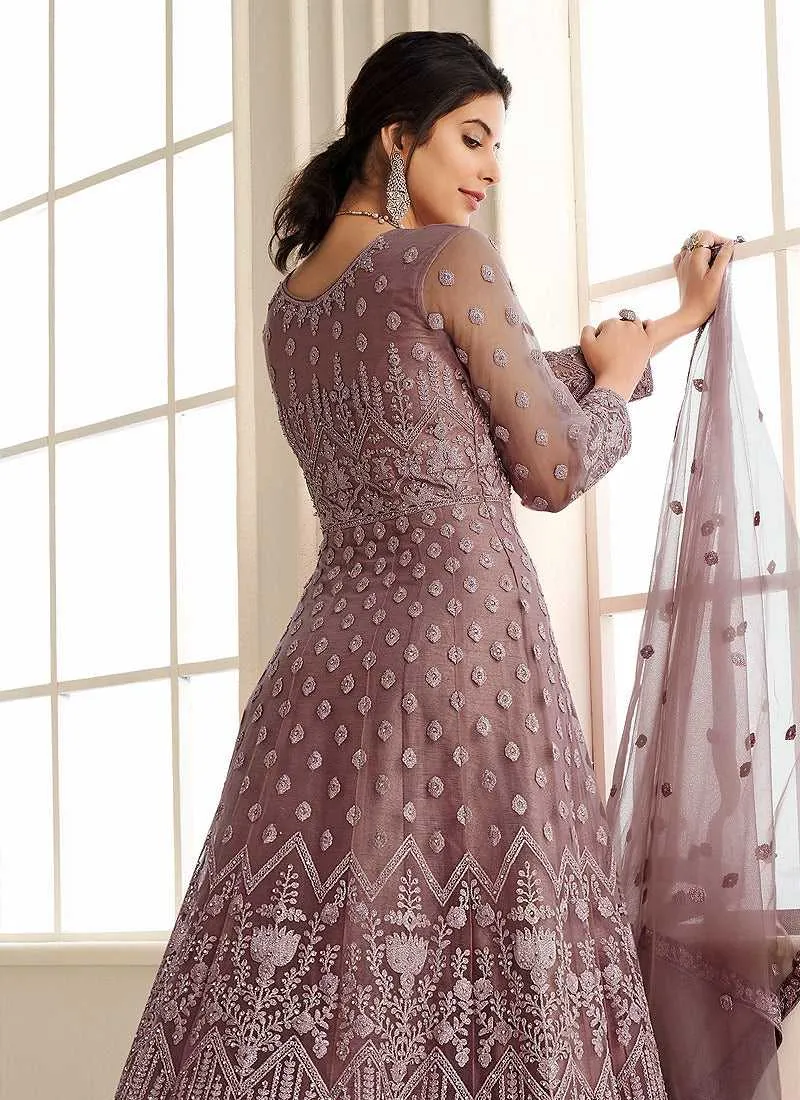Purple Heavy Embroidered Kalidar Gown Style Anarkali