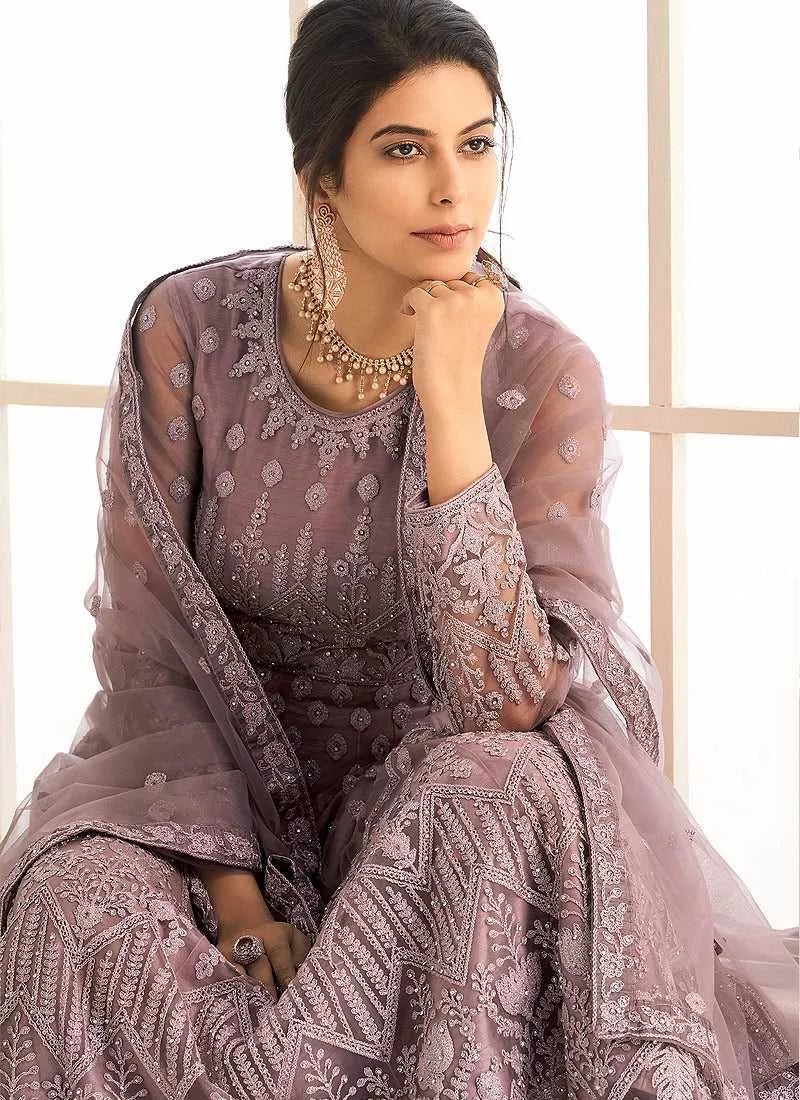 Purple Heavy Embroidered Kalidar Gown Style Anarkali