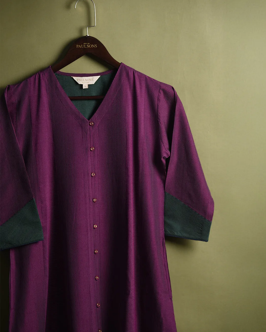 Purple With Green Cotton Silk Blend Woven Ready-To-Wear A-line Kurta Set With Cullottes