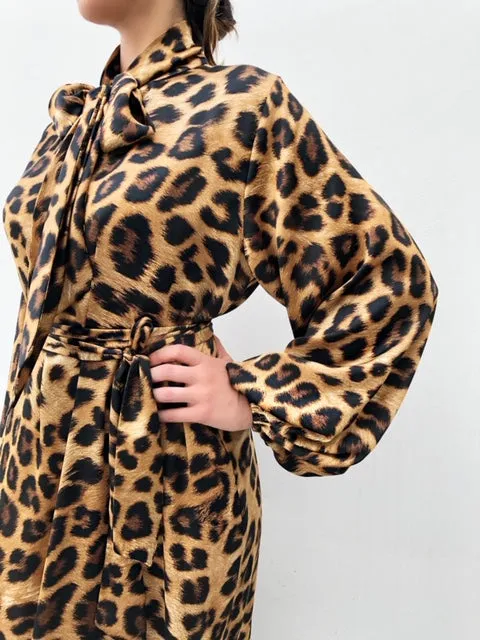 RAM19 CHEETAH PUSSY BOW DRESS