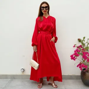 RAM21 LINA RUBY RED  KAFTAN BELTED MAXI DRESS