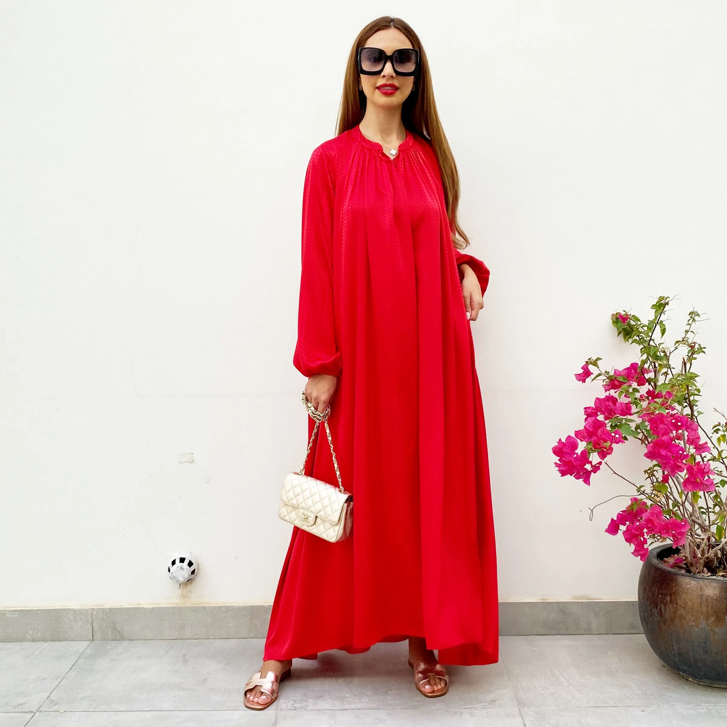 RAM21 LINA RUBY RED  KAFTAN BELTED MAXI DRESS