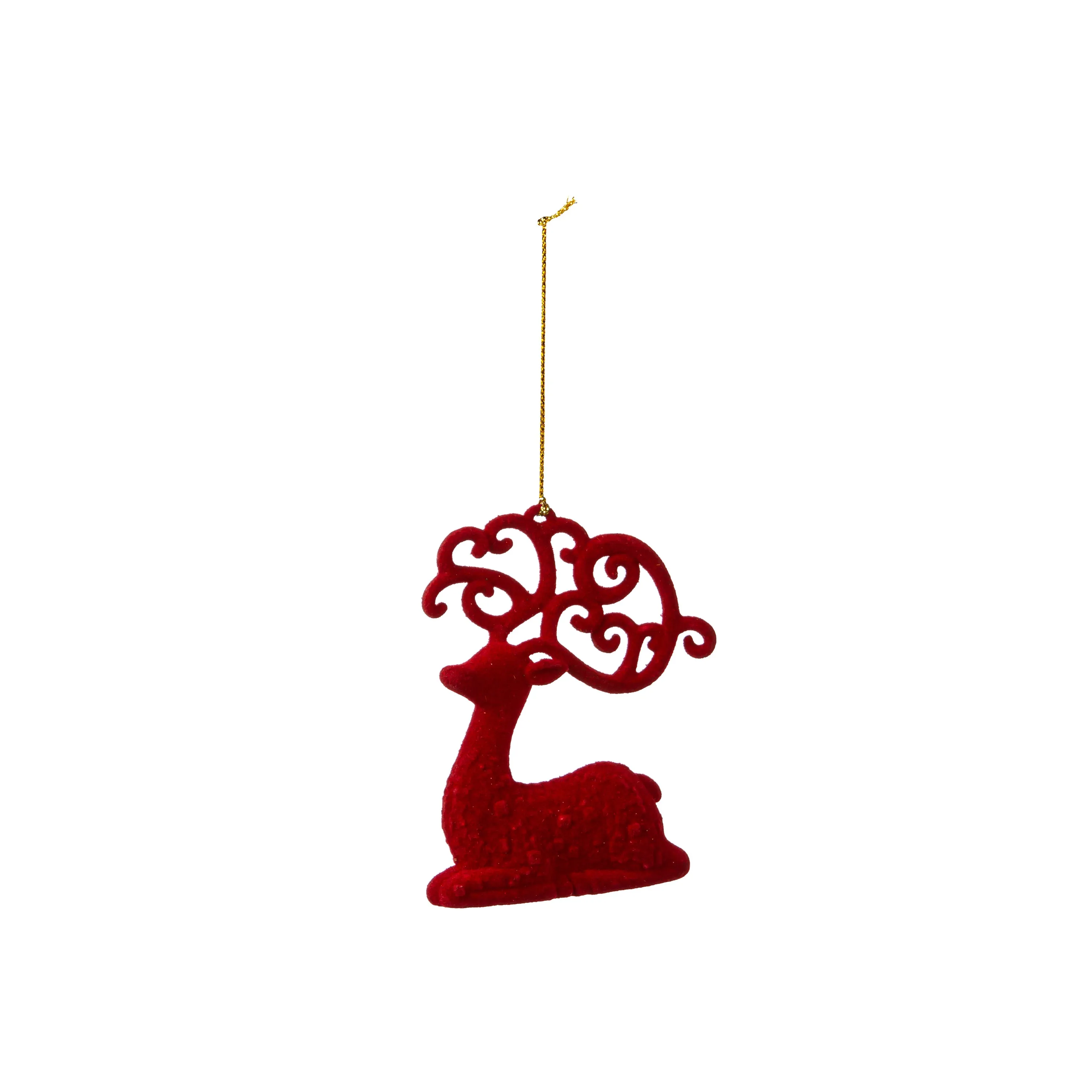 Red Flocked Deer Ornament,phl384