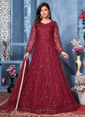 Red Floral Heavy Embroidered Gown Style Anarkali