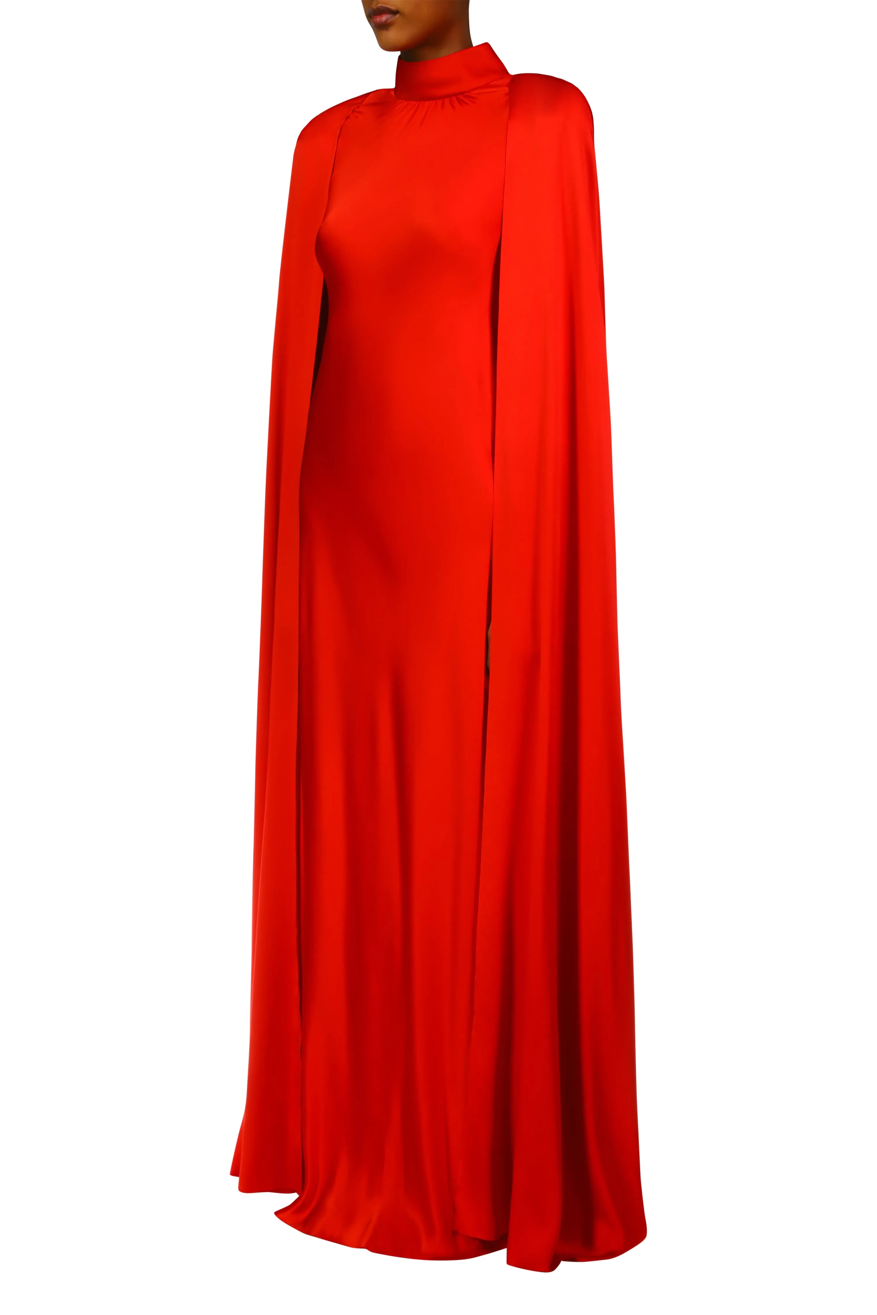 Red Silk Satin Cape Gown