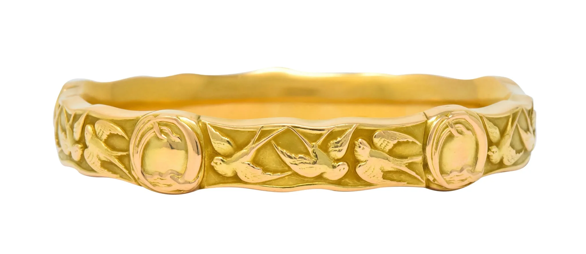 Riker Brothers Art Nouveau 14 Karat Gold Swallow Birds Bangle Bracelet