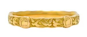 Riker Brothers Art Nouveau 14 Karat Gold Swallow Birds Bangle Bracelet