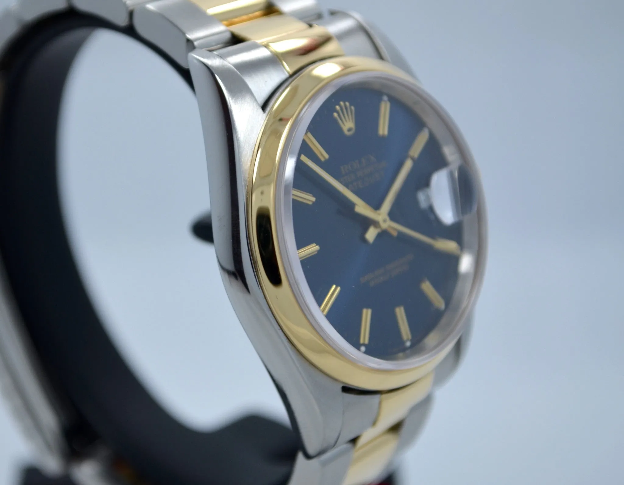 Rolex Datejust 16203 Two Tone Stainless Steel 18K Yellow Gold "S" Serial Circa 1993 Blue Wristwatch