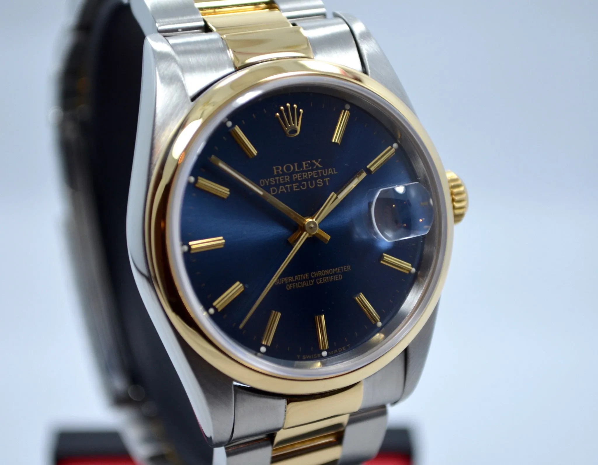 Rolex Datejust 16203 Two Tone Stainless Steel 18K Yellow Gold "S" Serial Circa 1993 Blue Wristwatch