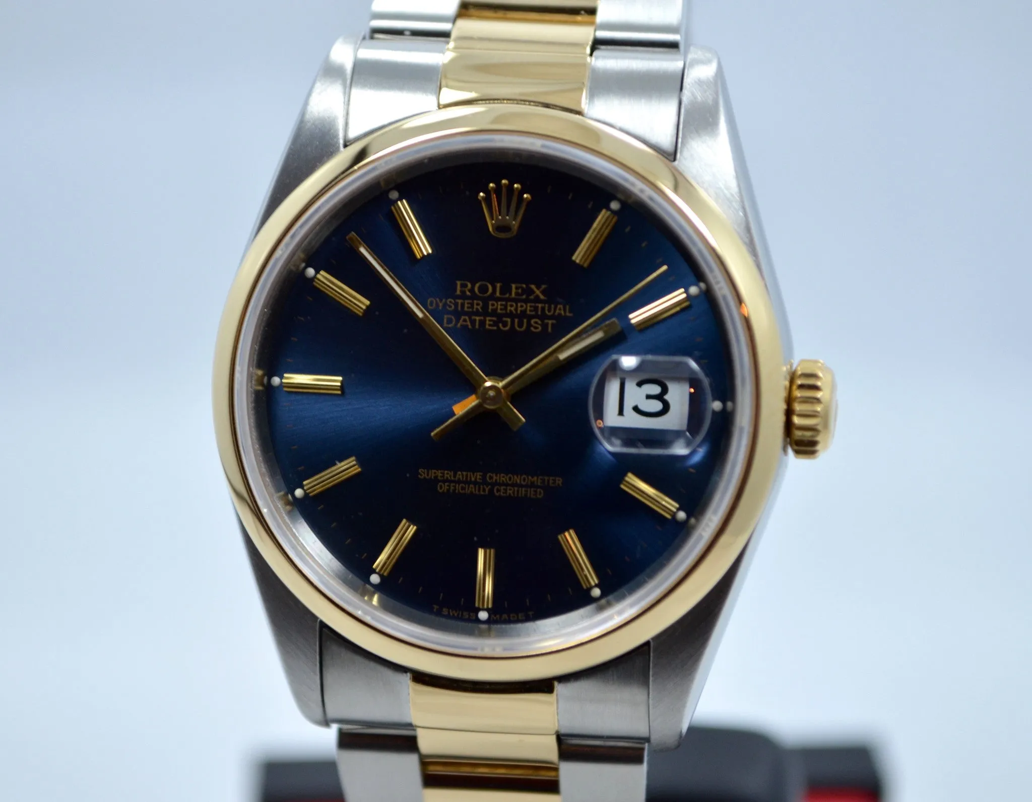 Rolex Datejust 16203 Two Tone Stainless Steel 18K Yellow Gold "S" Serial Circa 1993 Blue Wristwatch