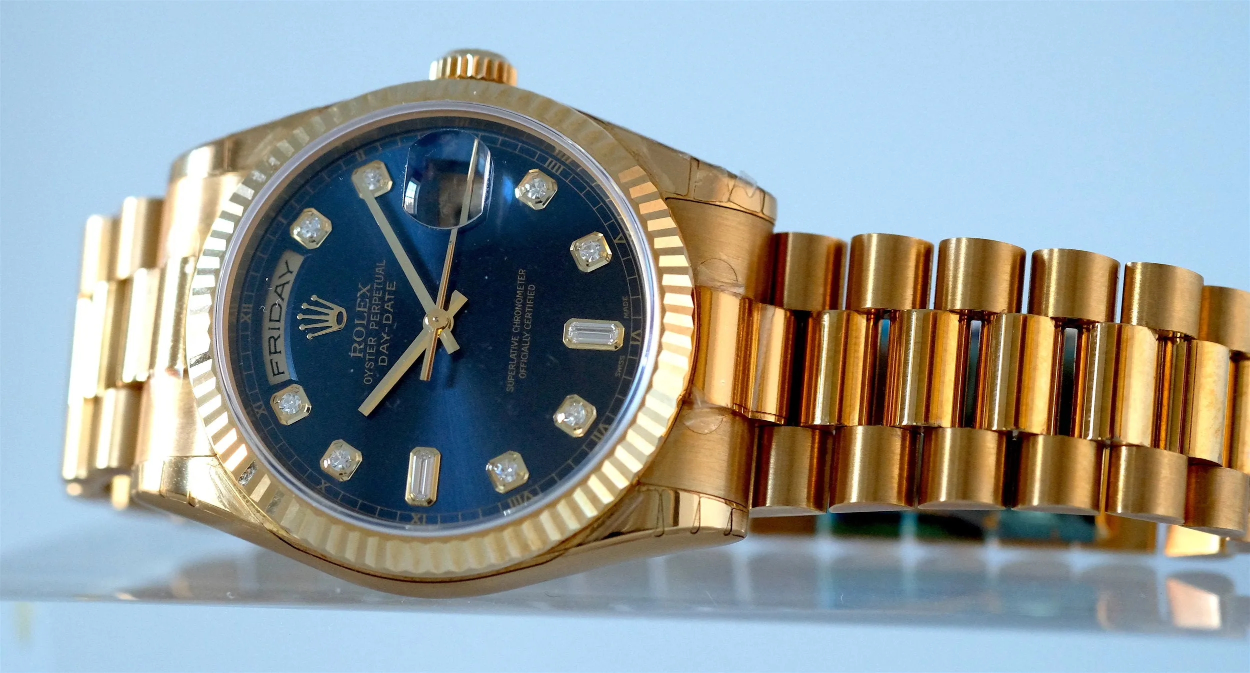 Rolex Day Date Yellow Gold with Blue Dial New Old Stock