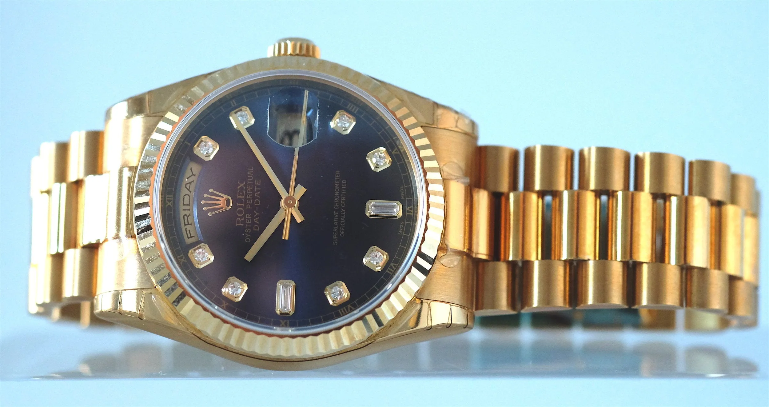 Rolex Day Date Yellow Gold with Blue Dial New Old Stock