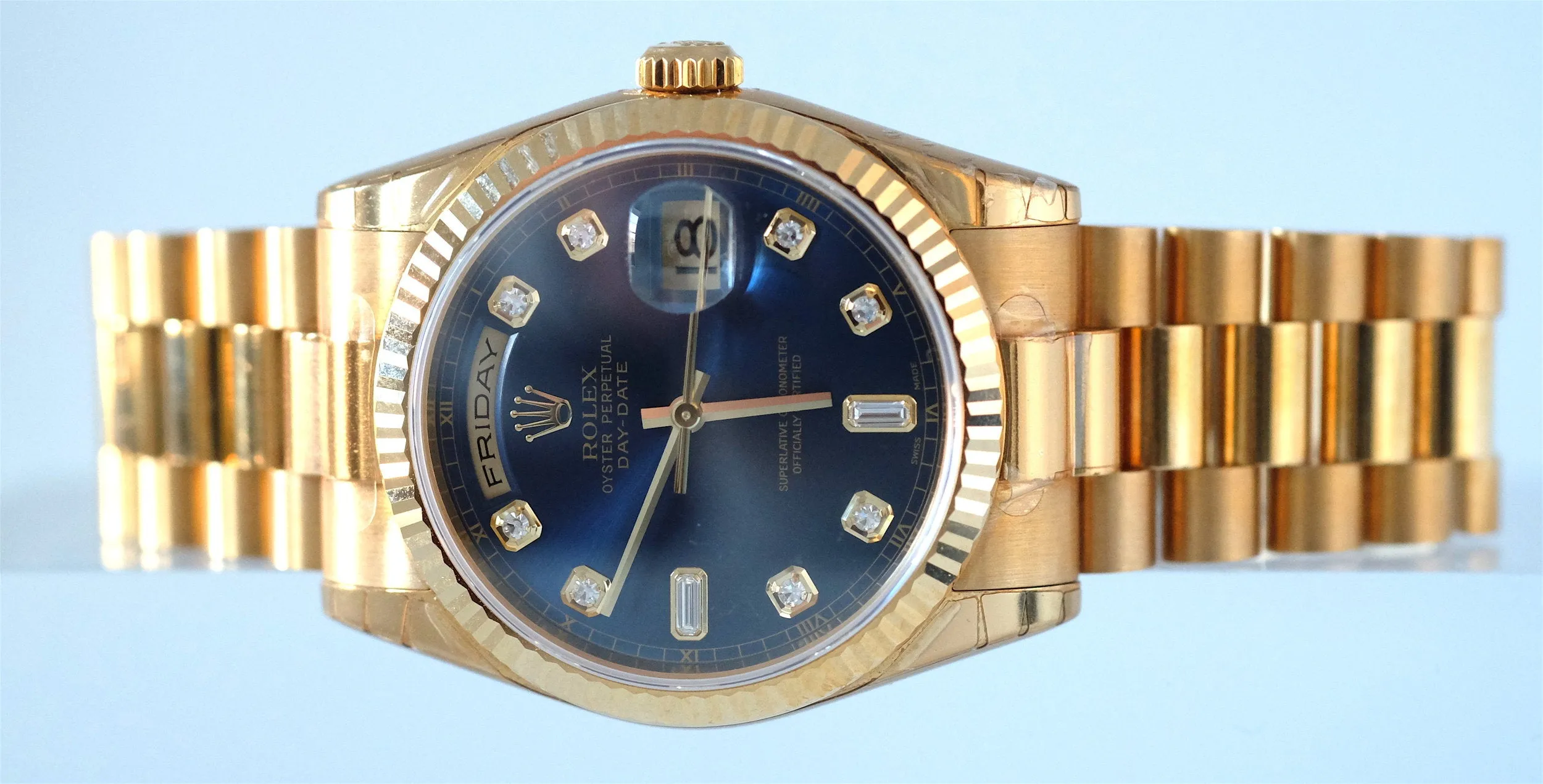 Rolex Day Date Yellow Gold with Blue Dial New Old Stock