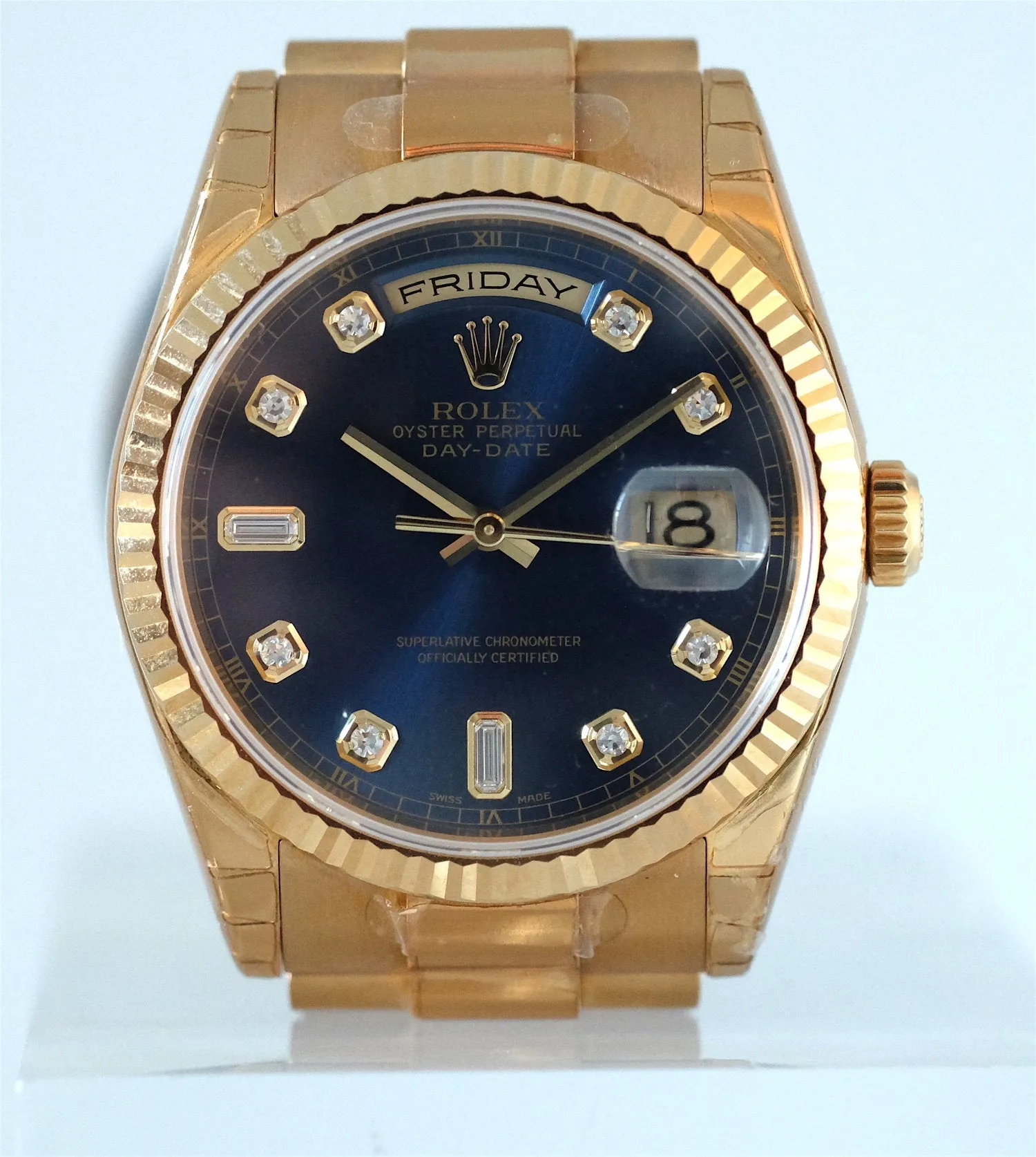 Rolex Day Date Yellow Gold with Blue Dial New Old Stock