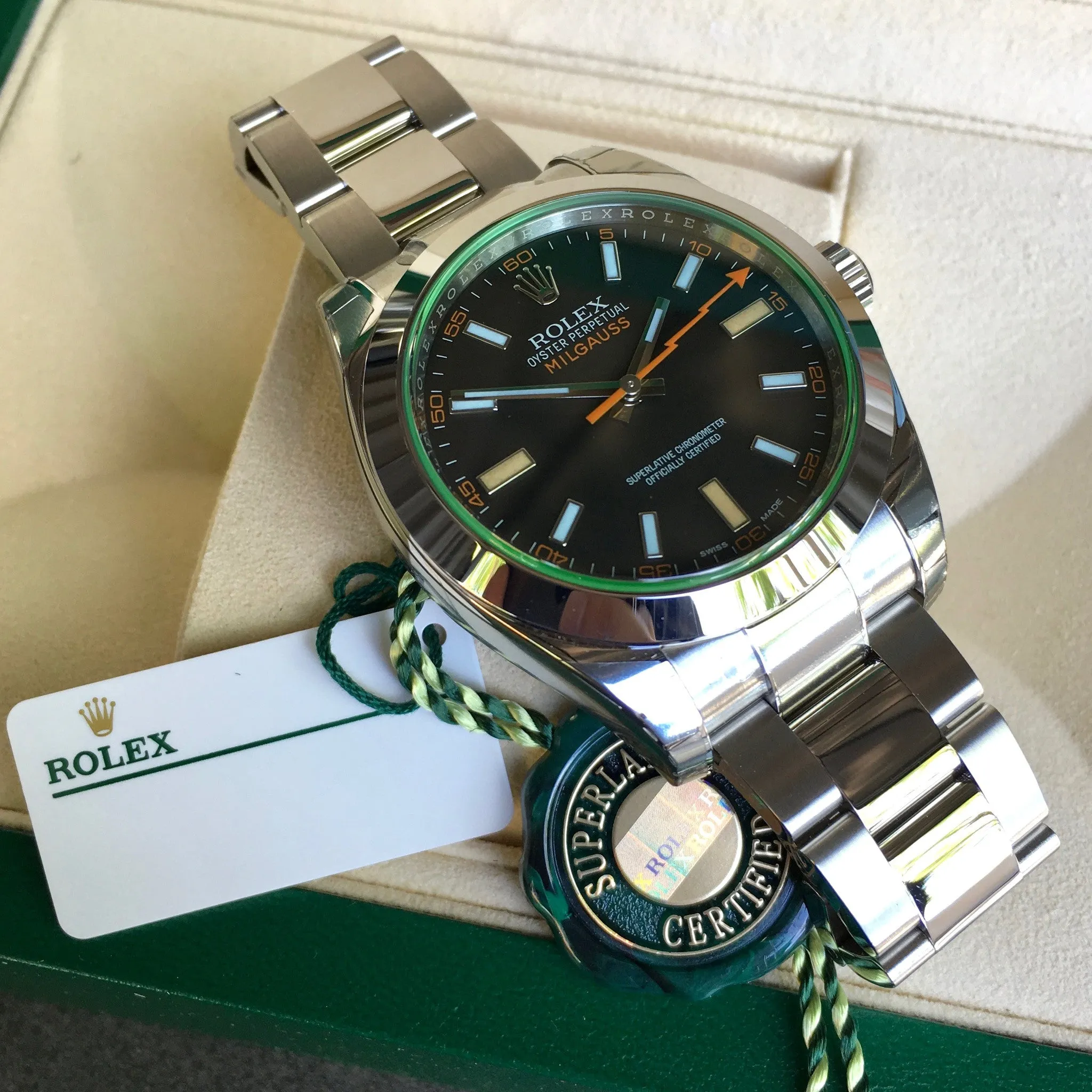 Rolex Milgauss Green 116400GV Stainless Steel Wristwatch Box Papers Circa 2017