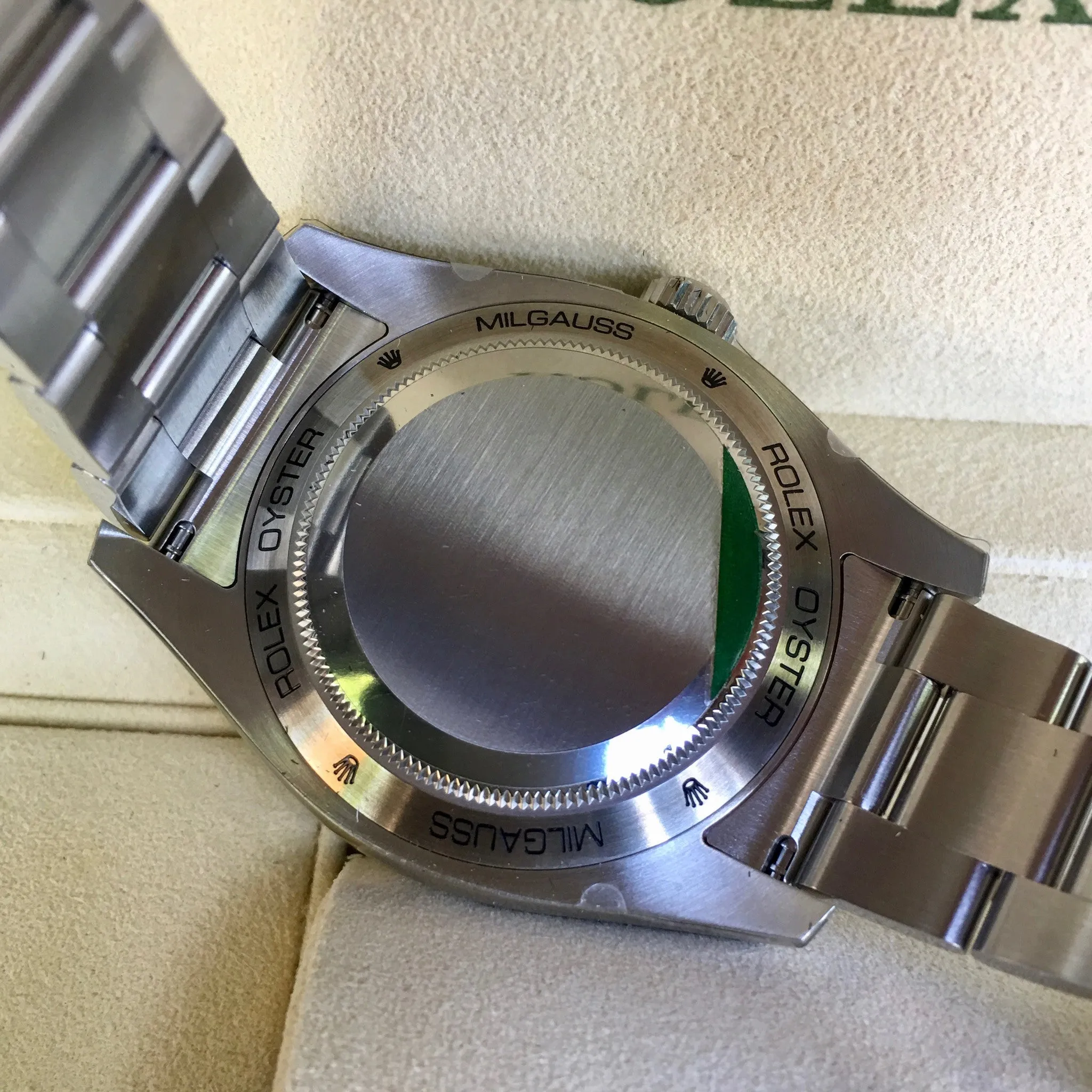 Rolex Milgauss Green 116400GV Stainless Steel Wristwatch Box Papers Circa 2017