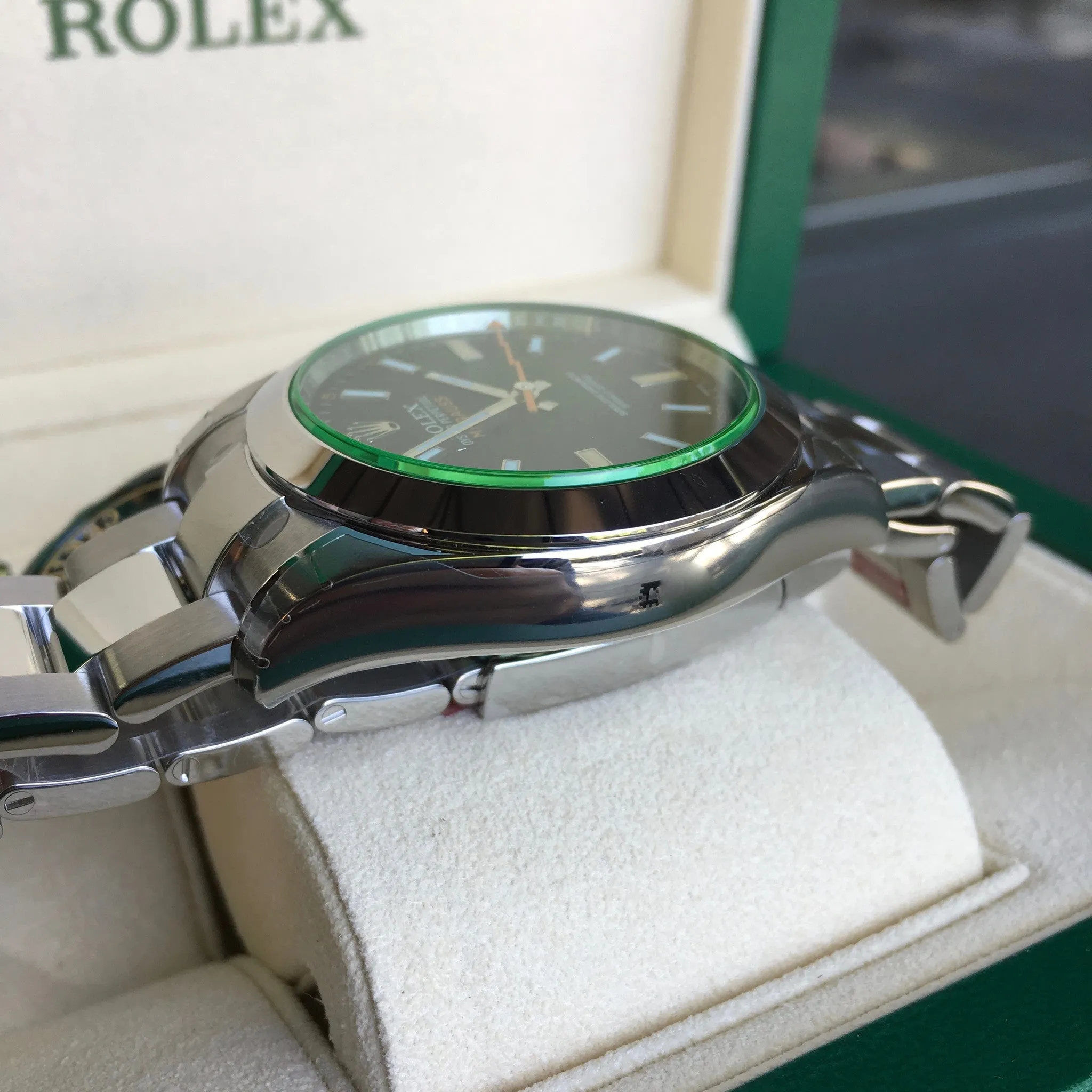 Rolex Milgauss Green 116400GV Stainless Steel Wristwatch Box Papers Circa 2017