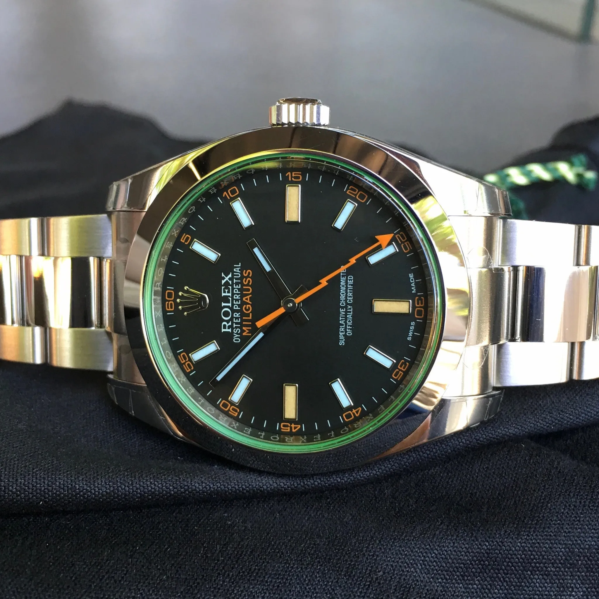 Rolex Milgauss Green 116400GV Stainless Steel Wristwatch Box Papers Circa 2017