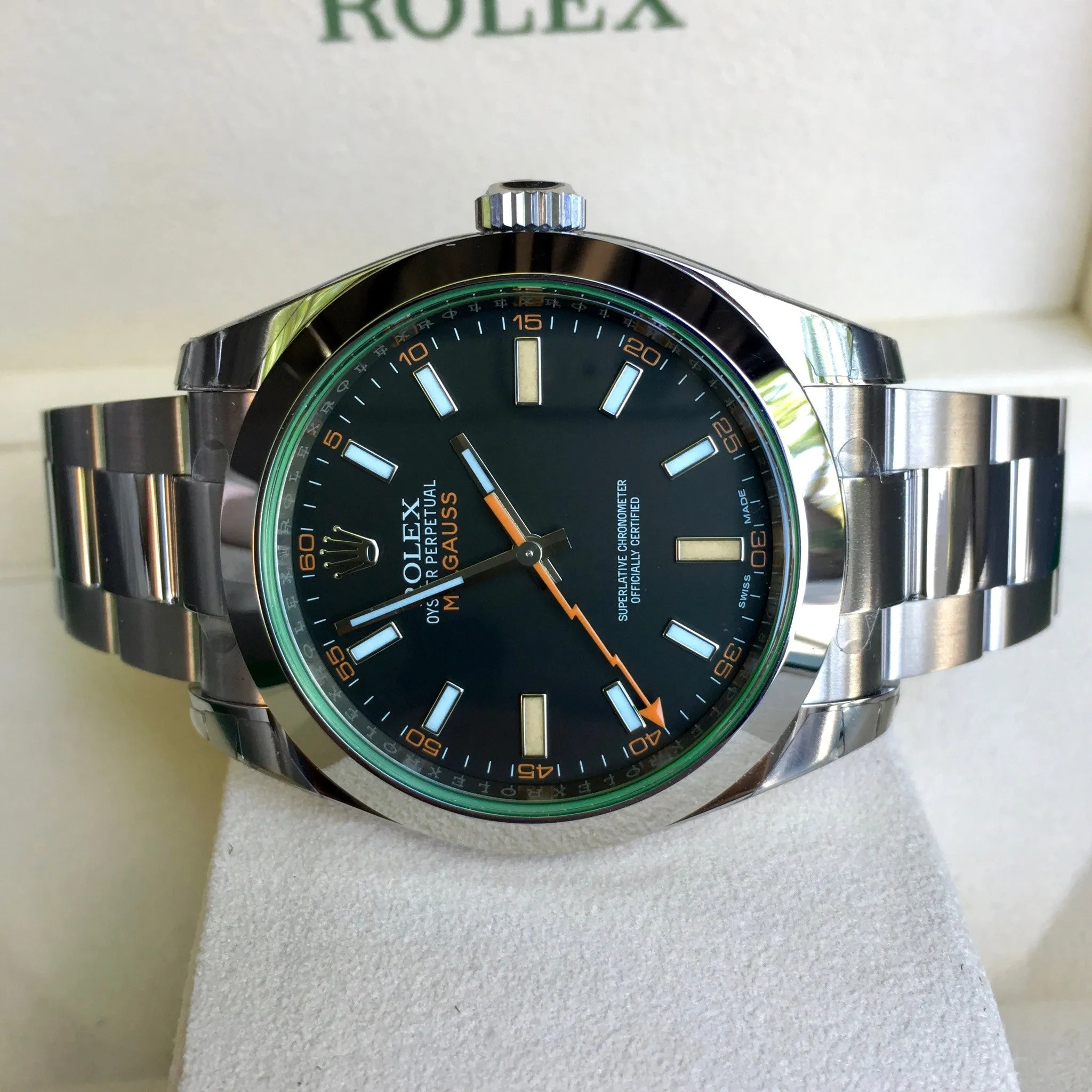 Rolex Milgauss Green 116400GV Stainless Steel Wristwatch Box Papers Circa 2017