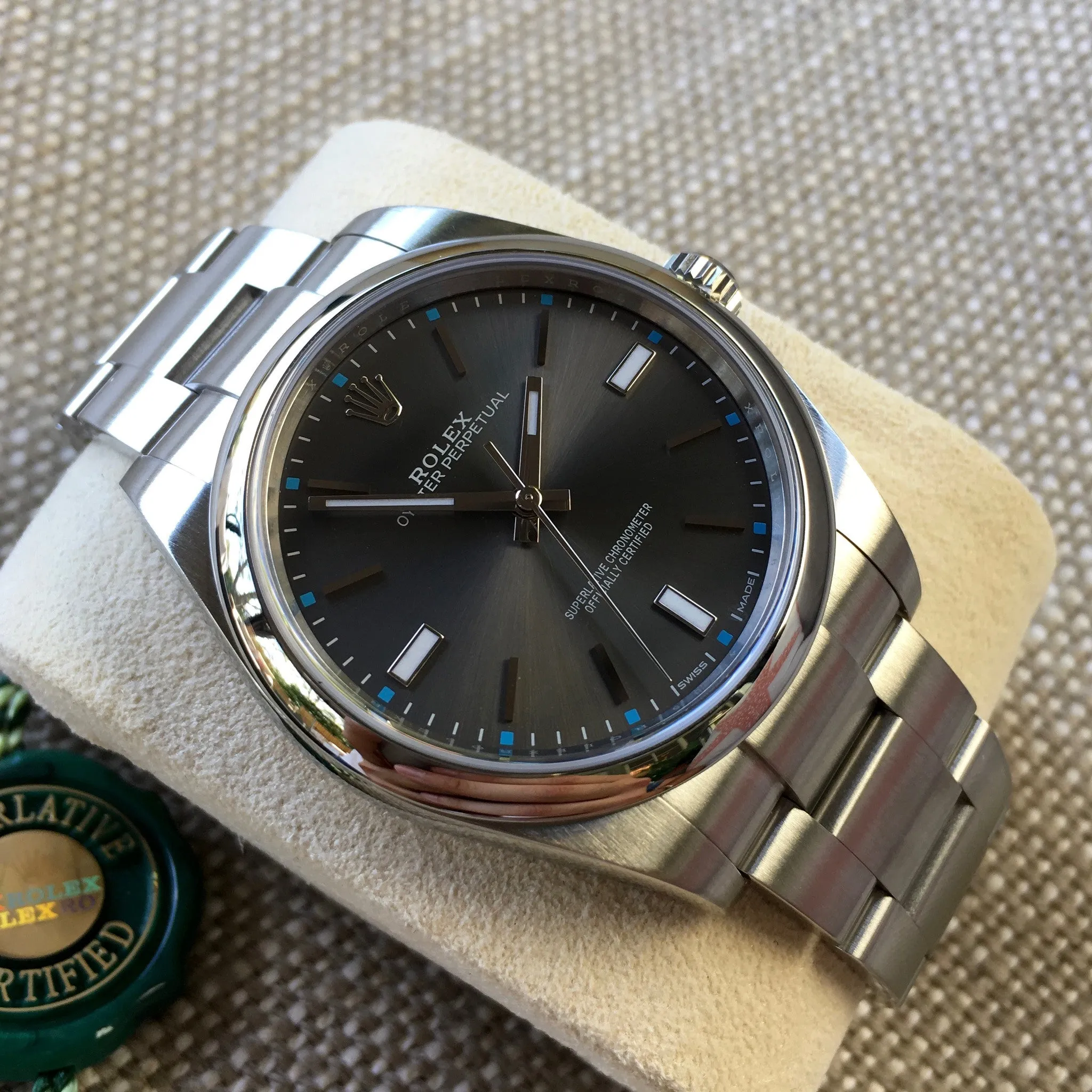 Rolex Oyster Perpetual 114300 Dark Rhodium Stainless Steel Mens Watch