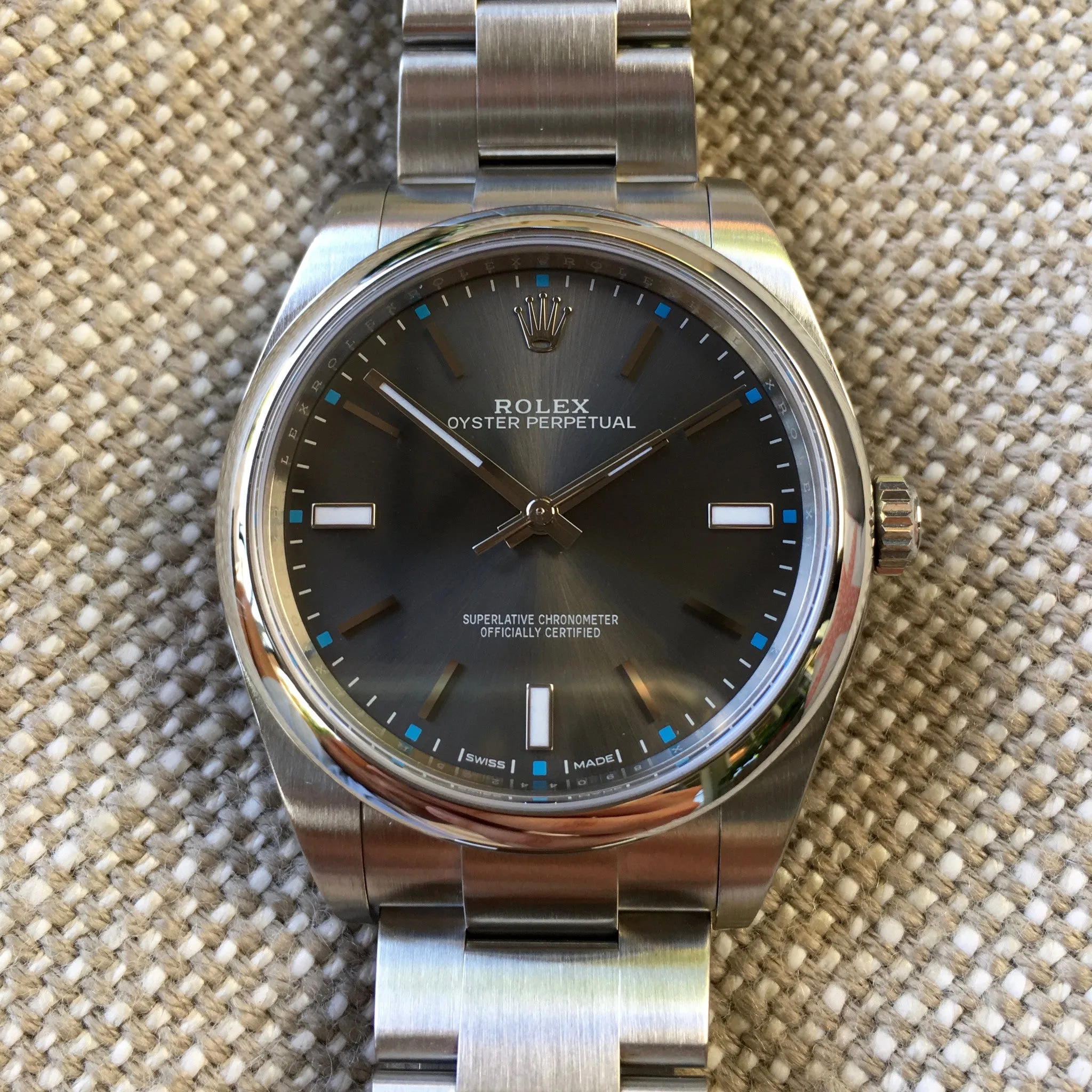 Rolex Oyster Perpetual 114300 Dark Rhodium Stainless Steel Mens Watch