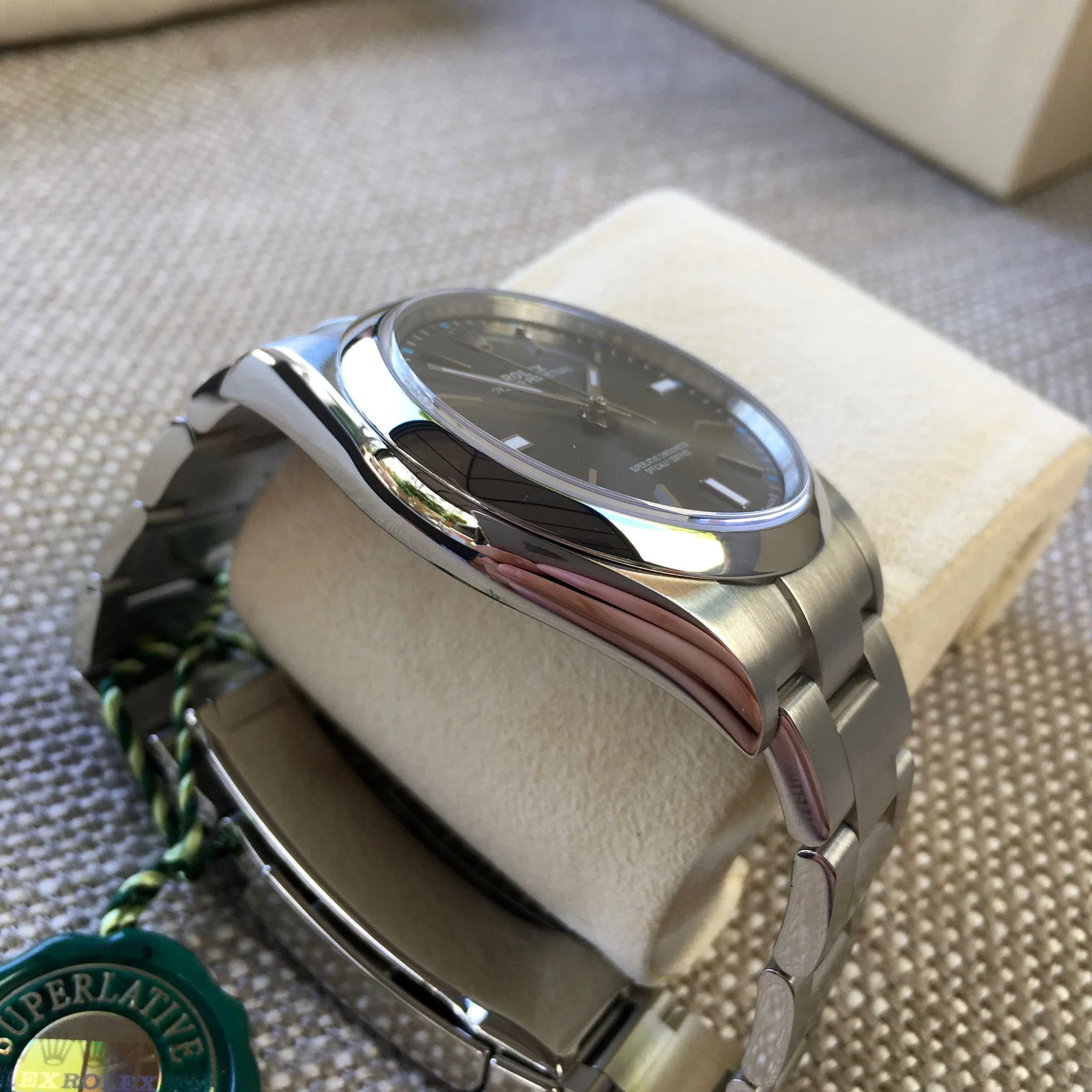 Rolex Oyster Perpetual 114300 Dark Rhodium Stainless Steel Mens Watch