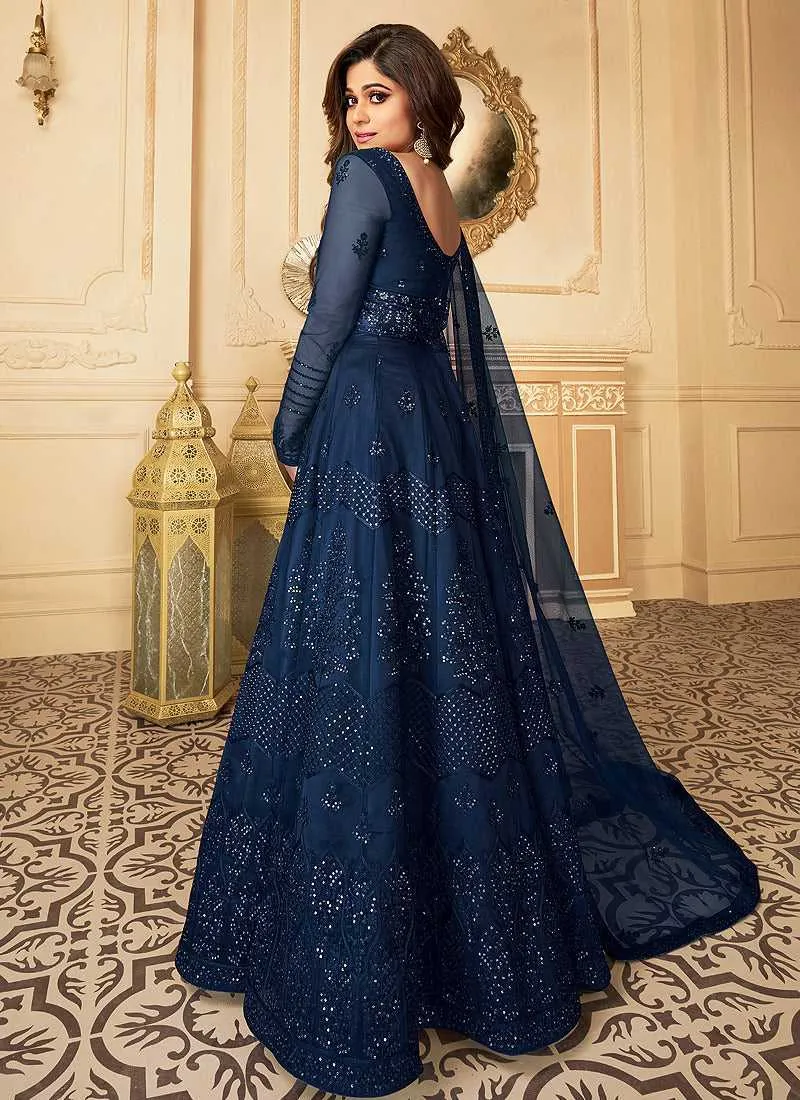 Royal Blue Heavy Embroidered Kalidar Gown Style Anarkali