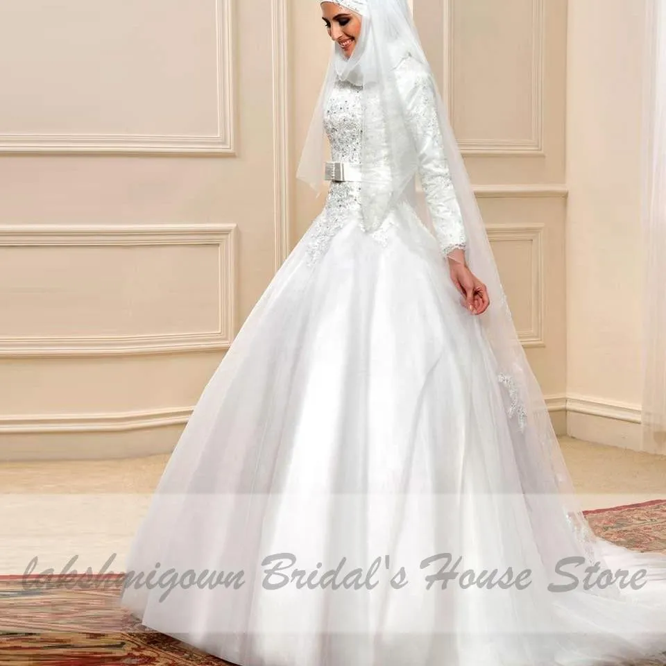 Roycebridal Elegant Long Sleeve Muslim Wedding Dresses