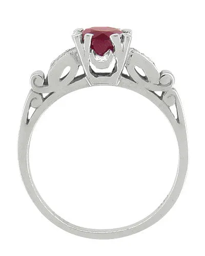 Ruby and Diamonds Art Deco Engagement Ring in 18 Karat White Gold