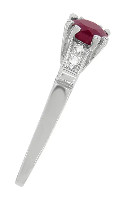 Ruby and Diamonds Art Deco Engagement Ring in 18 Karat White Gold