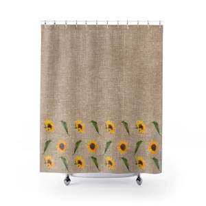 Rustic Brown Faux Burlap Buffalo Plaid With Sunflowers and Leaves Pattern Shower Curtain Rustic Fall Home Decor