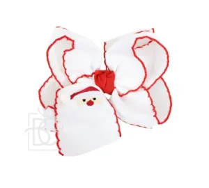 Santa Embroidered Crochet Edge Grosgrain Bow - 5.5" Xlarge
