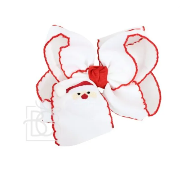 Santa Embroidered Crochet Edge Grosgrain Bow - 5.5" Xlarge