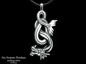 Sea Serpent Pendant Necklace Sterling Silver