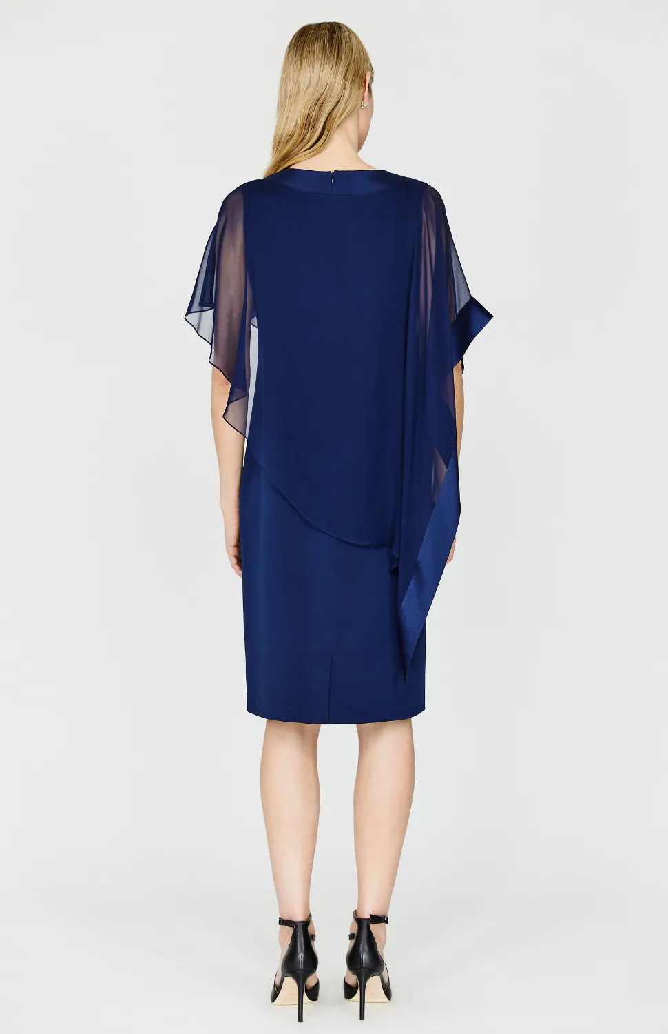 Silk Dress w/Chiffon Side Drape & Satin Trim