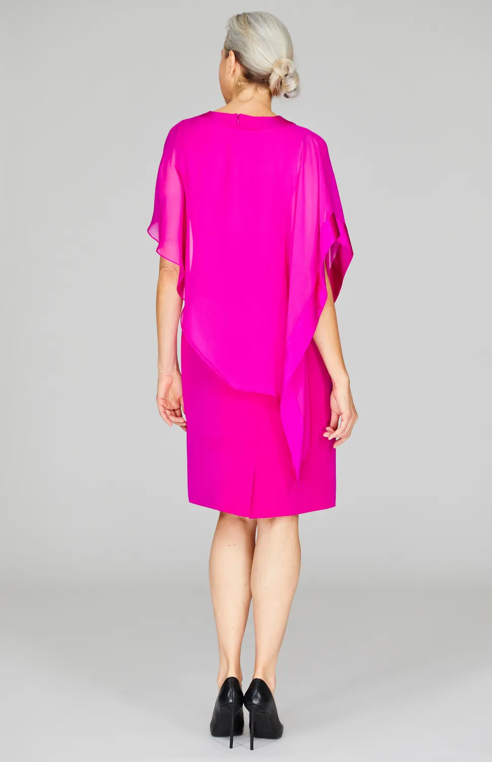 Silk Dress w/Chiffon Side Drape & Satin Trim