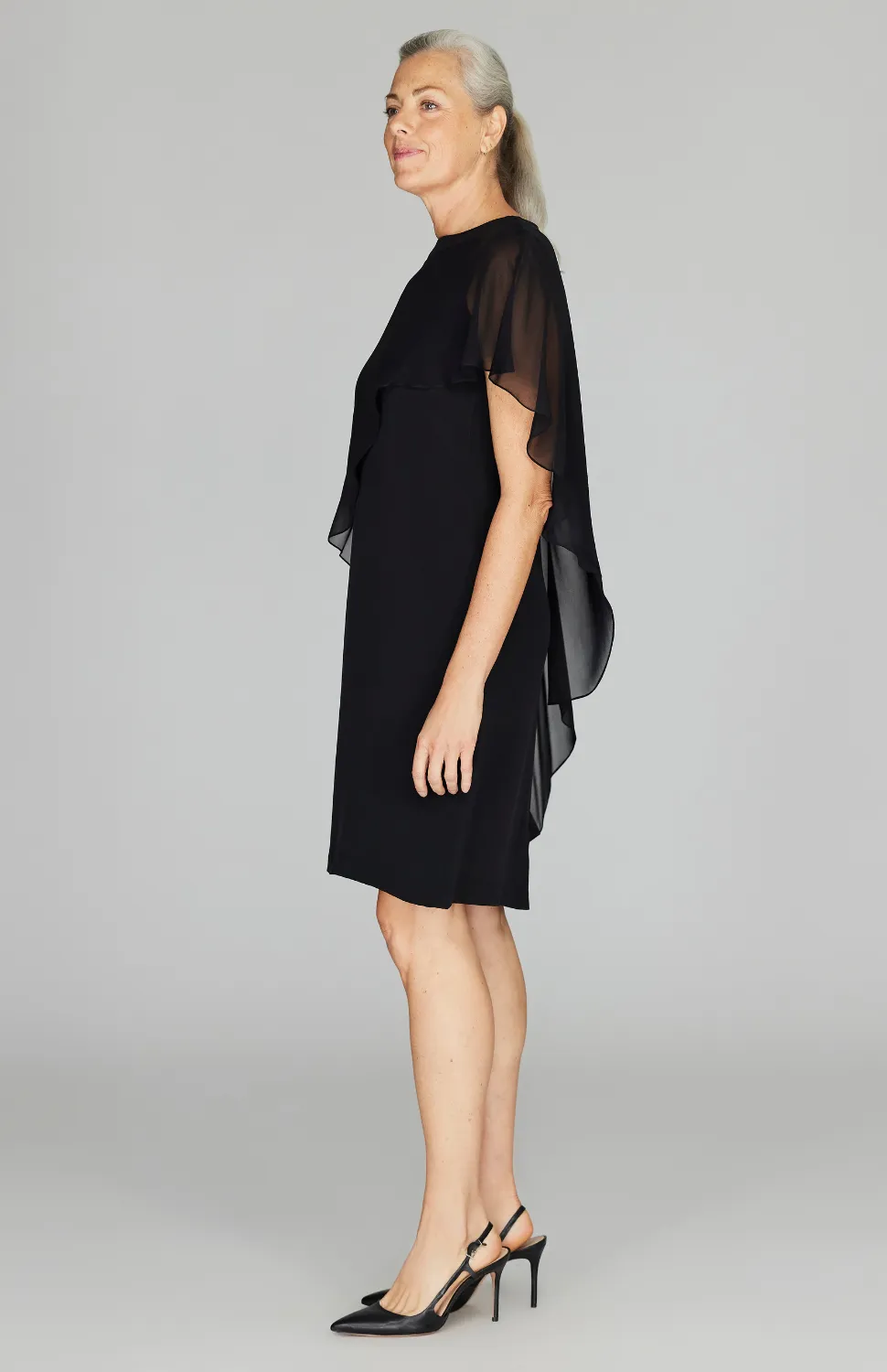 Silk Dress w/Chiffon Side Drape & Satin Trim
