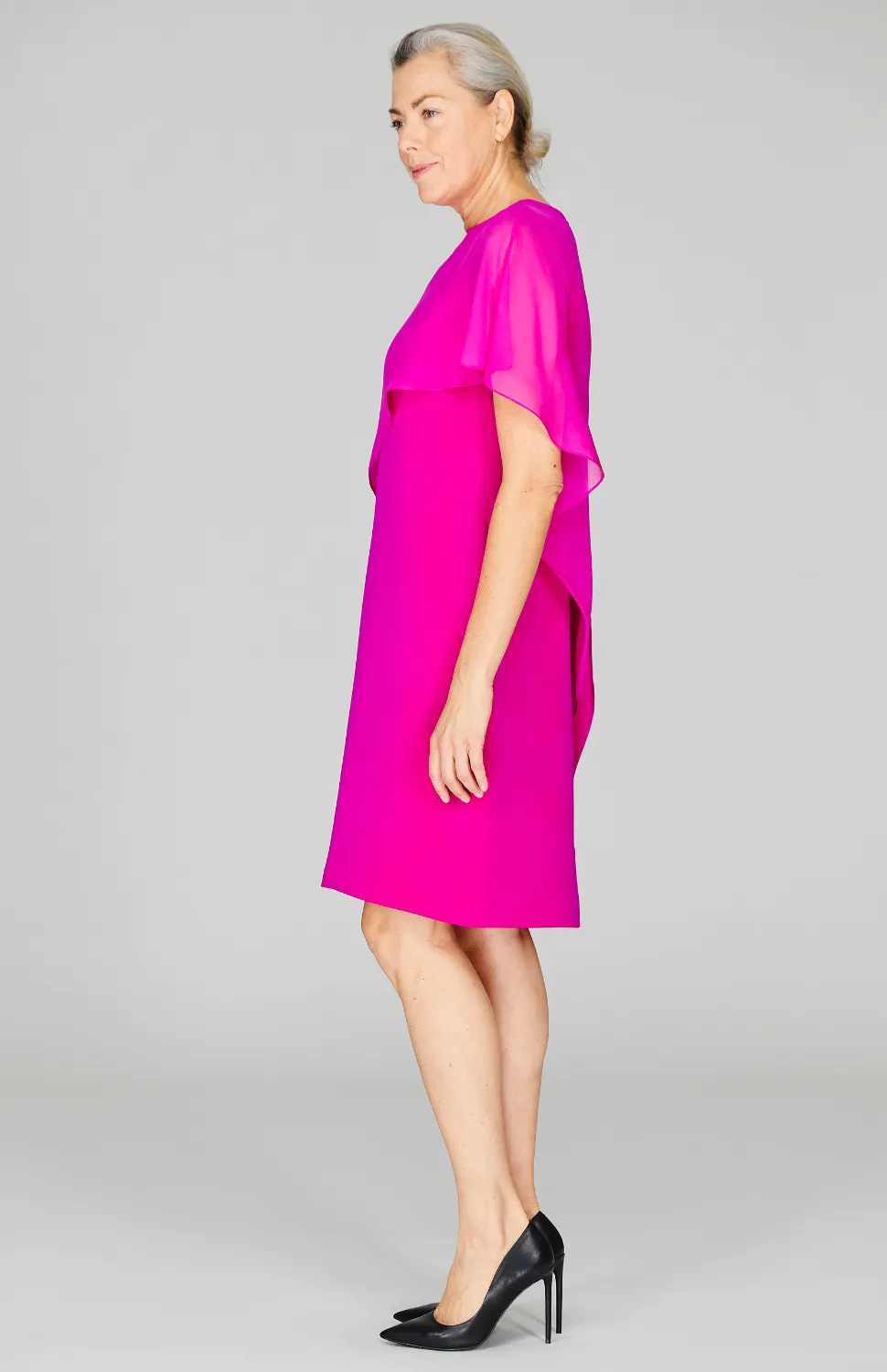 Silk Dress w/Chiffon Side Drape & Satin Trim