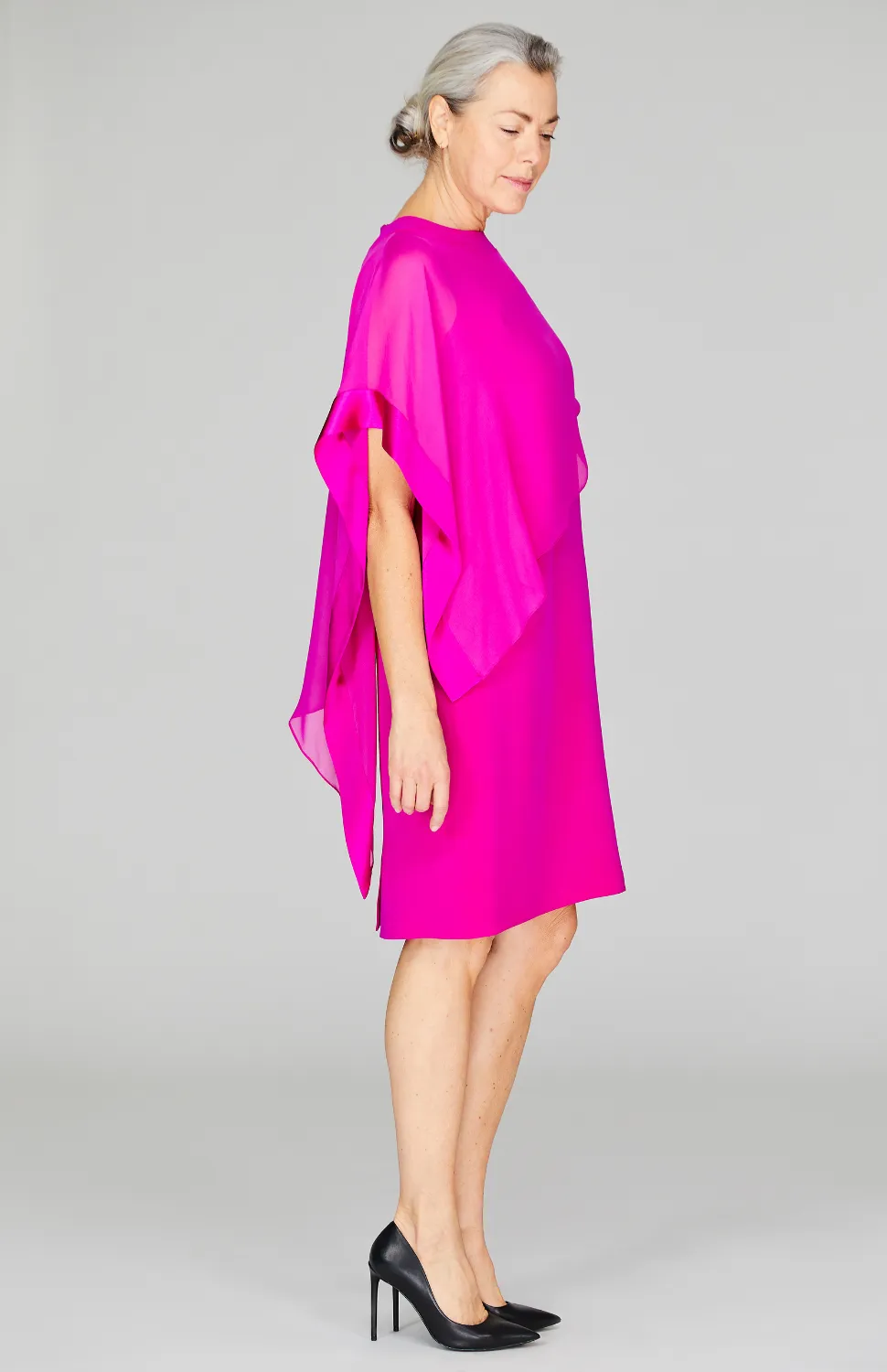 Silk Dress w/Chiffon Side Drape & Satin Trim