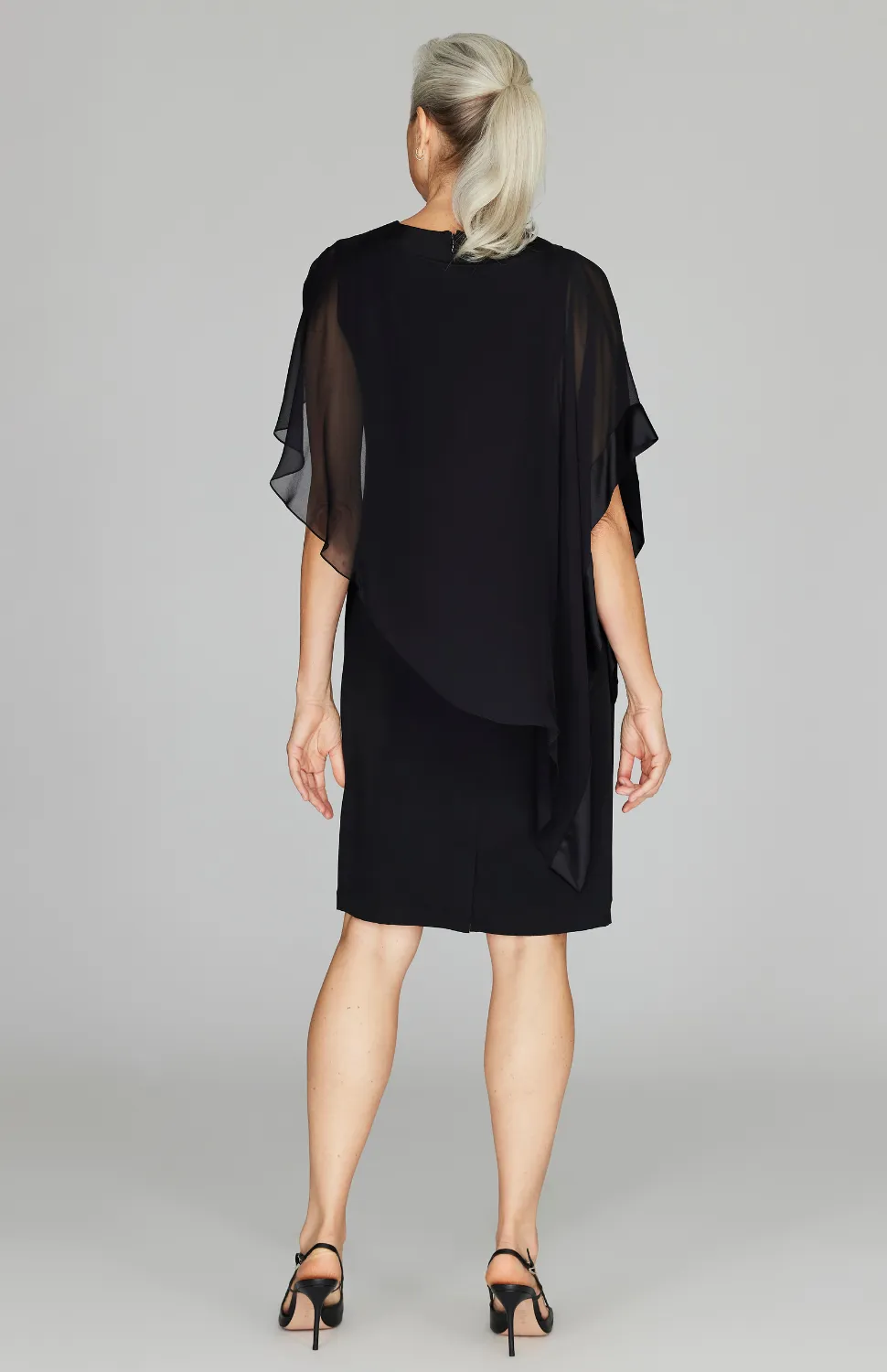 Silk Dress w/Chiffon Side Drape & Satin Trim